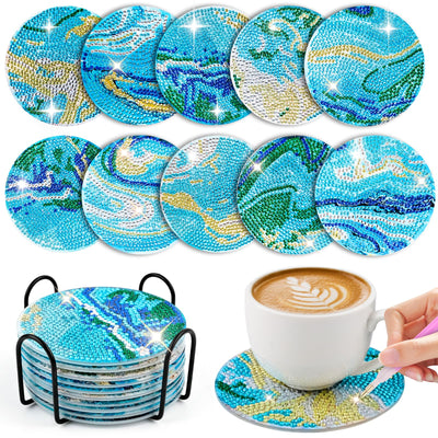 10pcs Diamond Painting Coasters With Holder