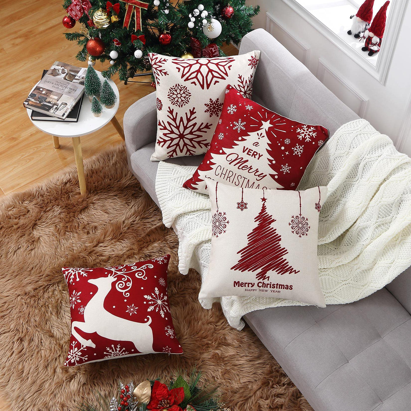 Christmas cushion cover set of 4 linen look cushion covers