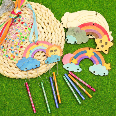 Wind chime craft set for children, rainbow wooden chime craft craft for painting