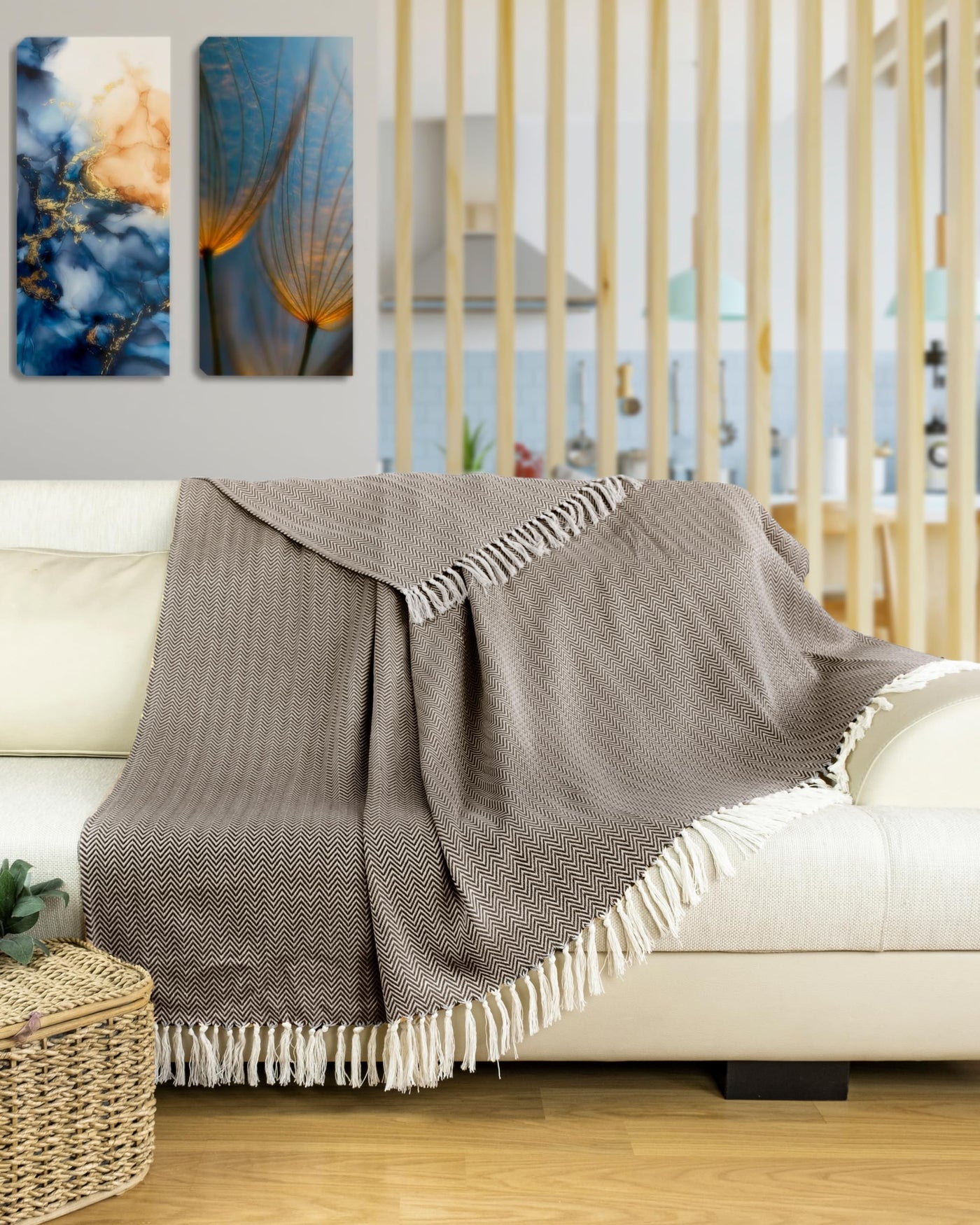 Premium bedspread with fringes - cotton blanket as bed throw, couch throw