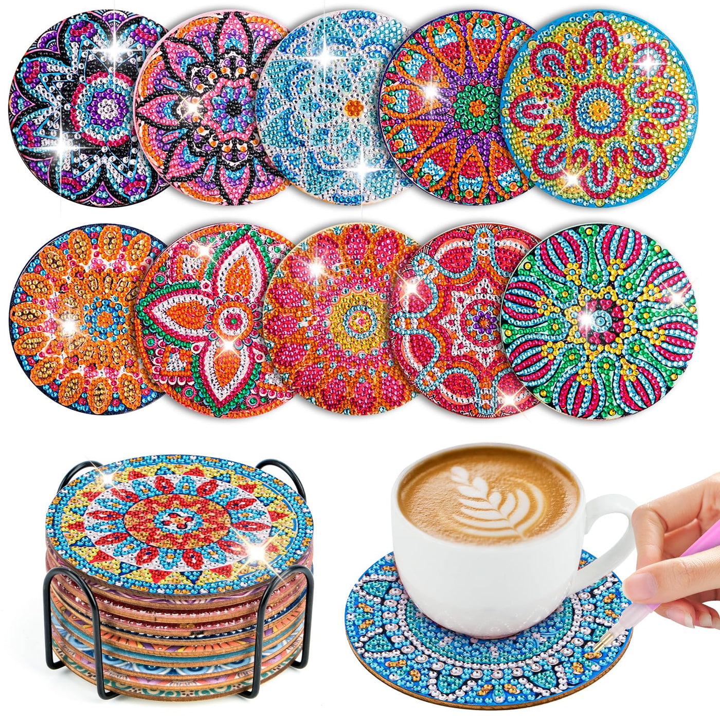 10pcs Diamond Painting Coasters With Holder