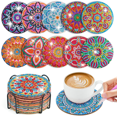 10pcs Diamond Painting Coasters With Holder