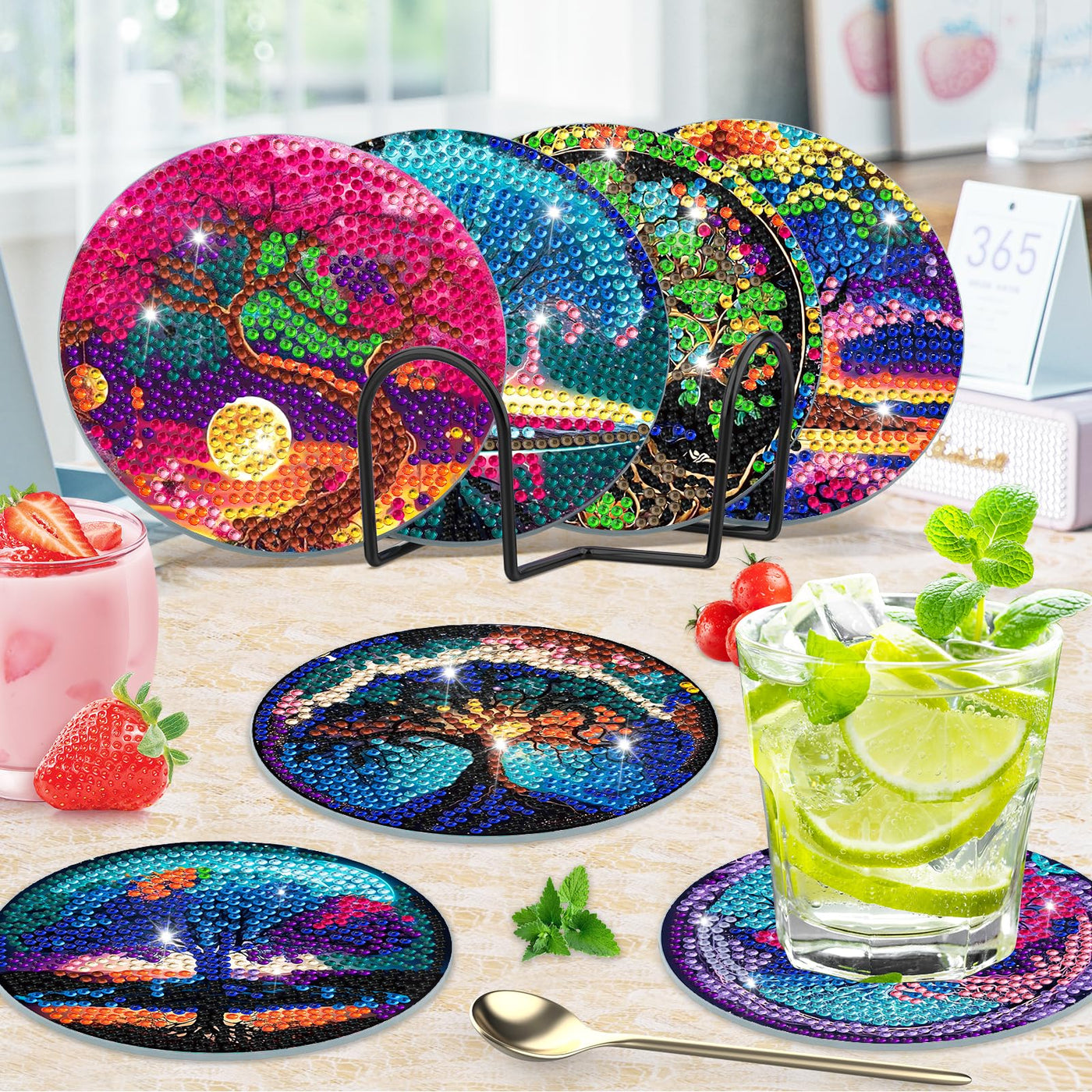 8 PCS Diamond Painting Coasters with Holder
