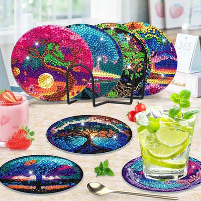 8 PCS Diamond Painting Coasters with Holder