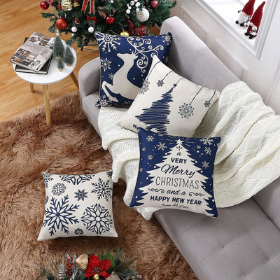 Christmas cushion cover set of 4 linen look cushion covers