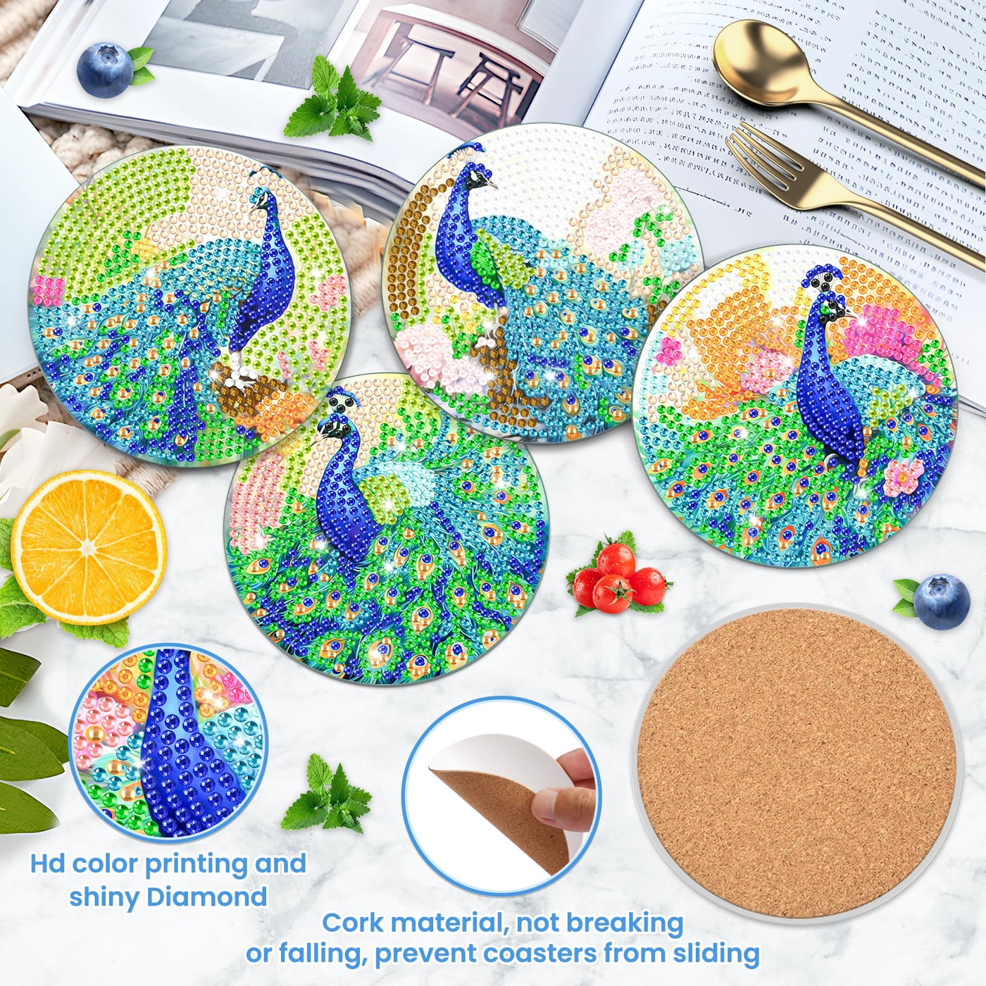 8 PCS Diamond Painting Coasters with Holder