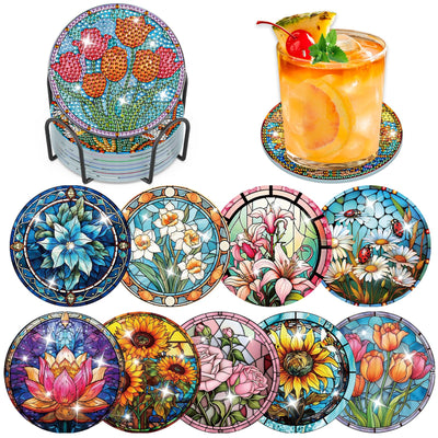 9 PCS Diamond Painting Coasters with Holder