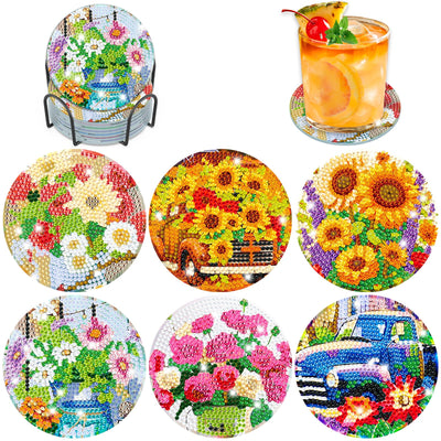 6 PCS Diamond Painting Coasters with Holder