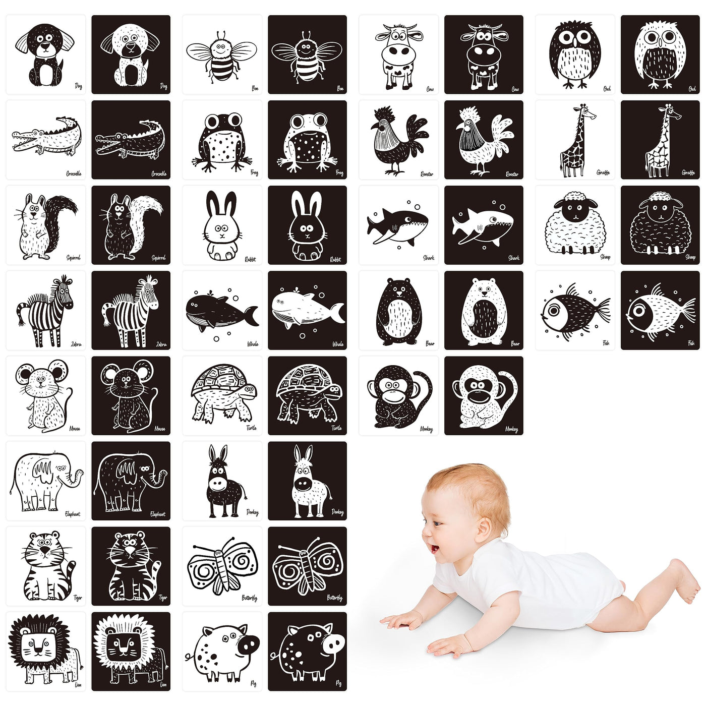 25 cartes de stimulation visuelle pour bébé, cartes flash double face à fort contraste