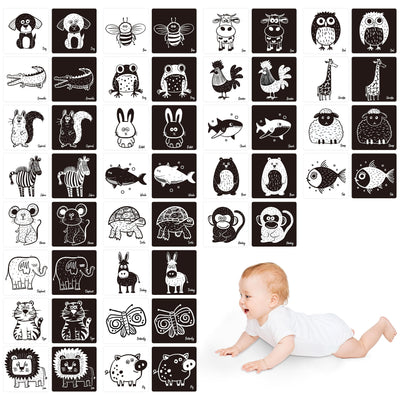 25 cartes de stimulation visuelle pour bébé, cartes flash double face à fort contraste