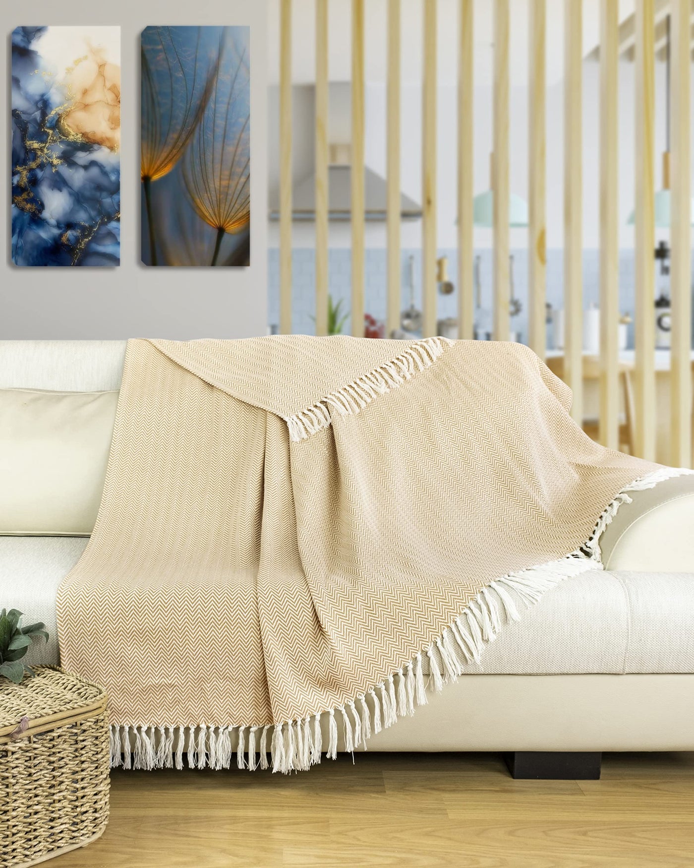 Premium bedspread with fringes - cotton blanket as bed throw, couch throw