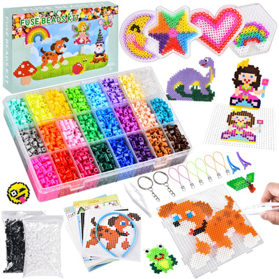 6300 set de perles à repasser, 26 couleurs de perles à repasser avec plaques, pinces, instructions pour les patrons, set de perles pour enfants avec boîte de rangement