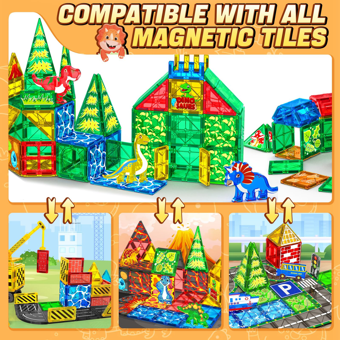 Magnetic tiles children's toy dinosaur toy, STEM magnetic building blocks