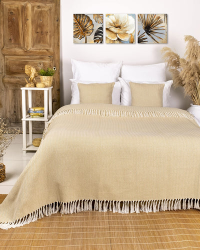 Premium bedspread with fringes - cotton blanket as bed throw, couch throw