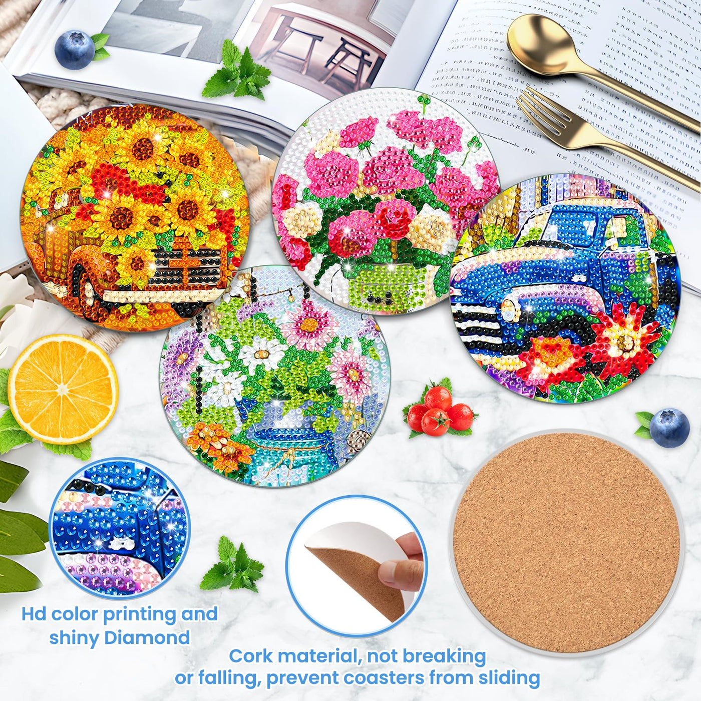 6 PCS Diamond Painting Coasters with Holder