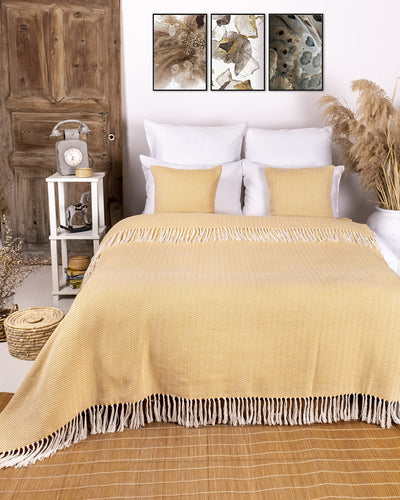 Premium bedspread with fringes - cotton blanket as bed throw, couch throw