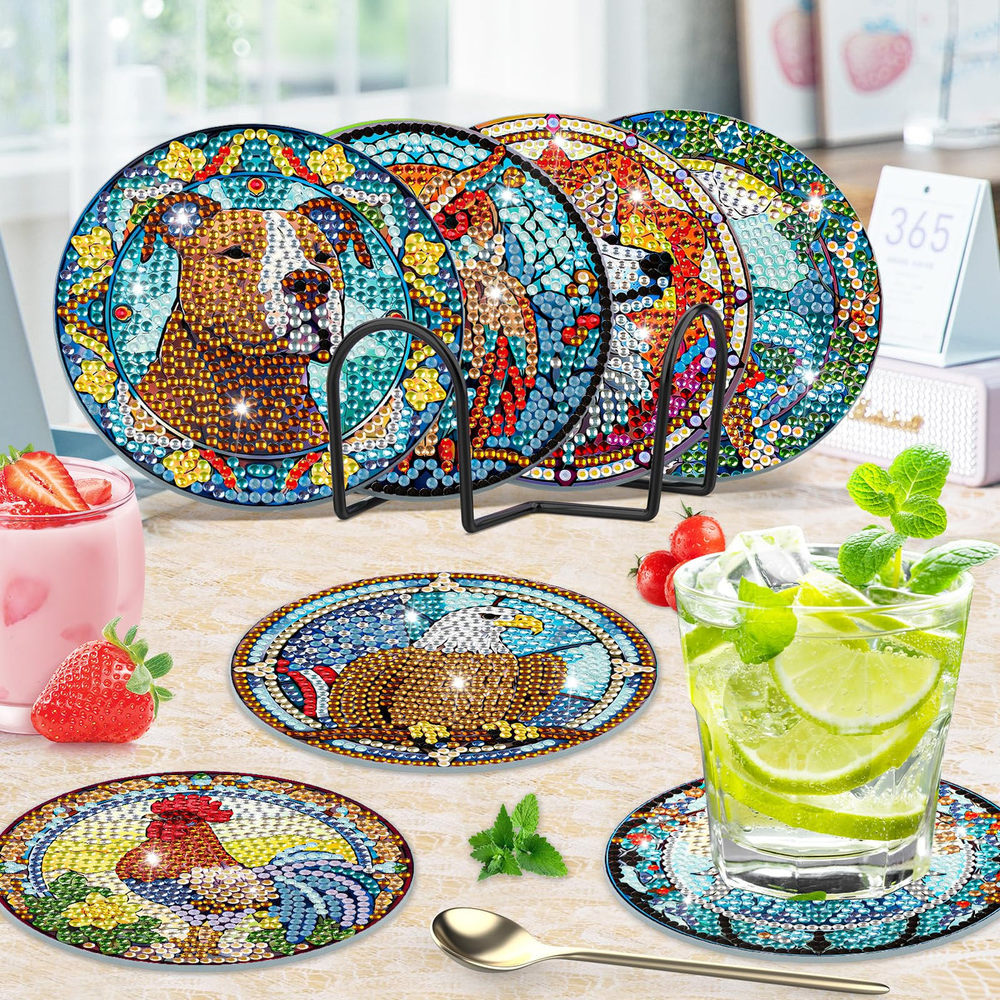 8 PCS Diamond Painting Coasters with Holder