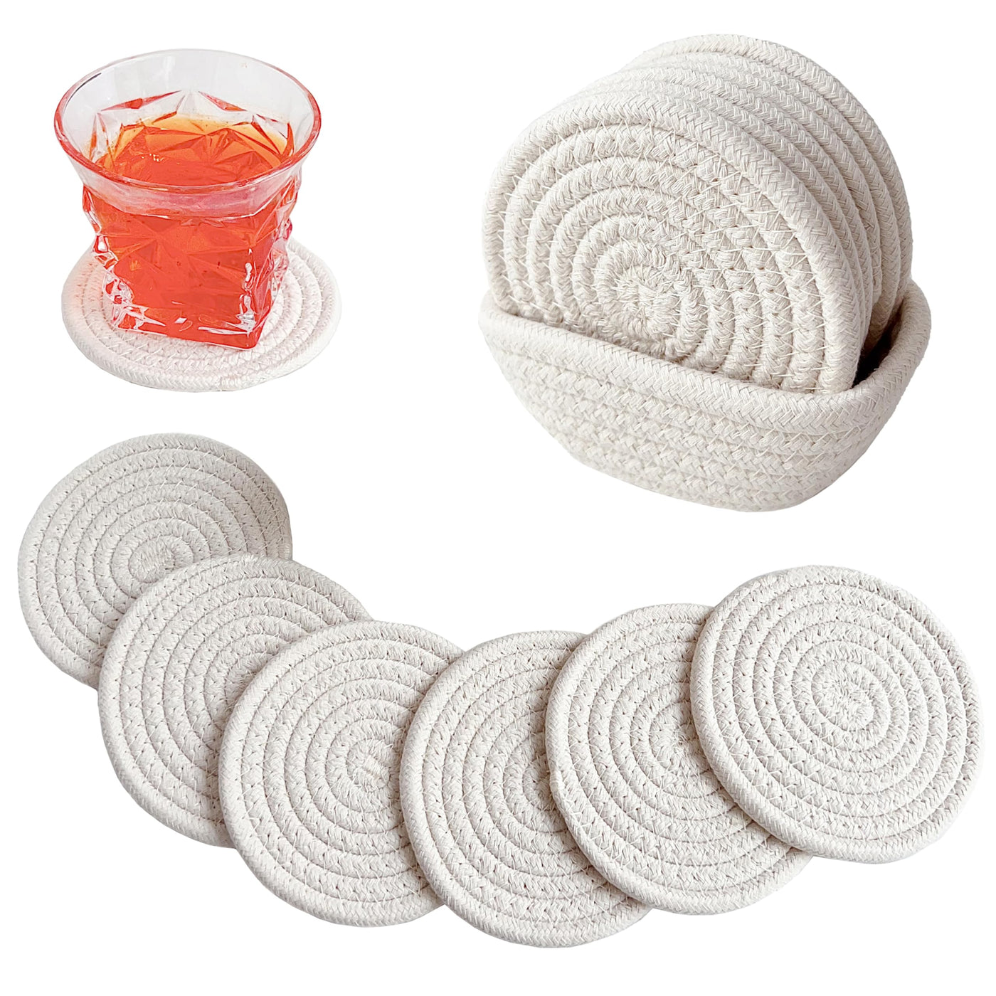 Boho coaster glasses with storage basket