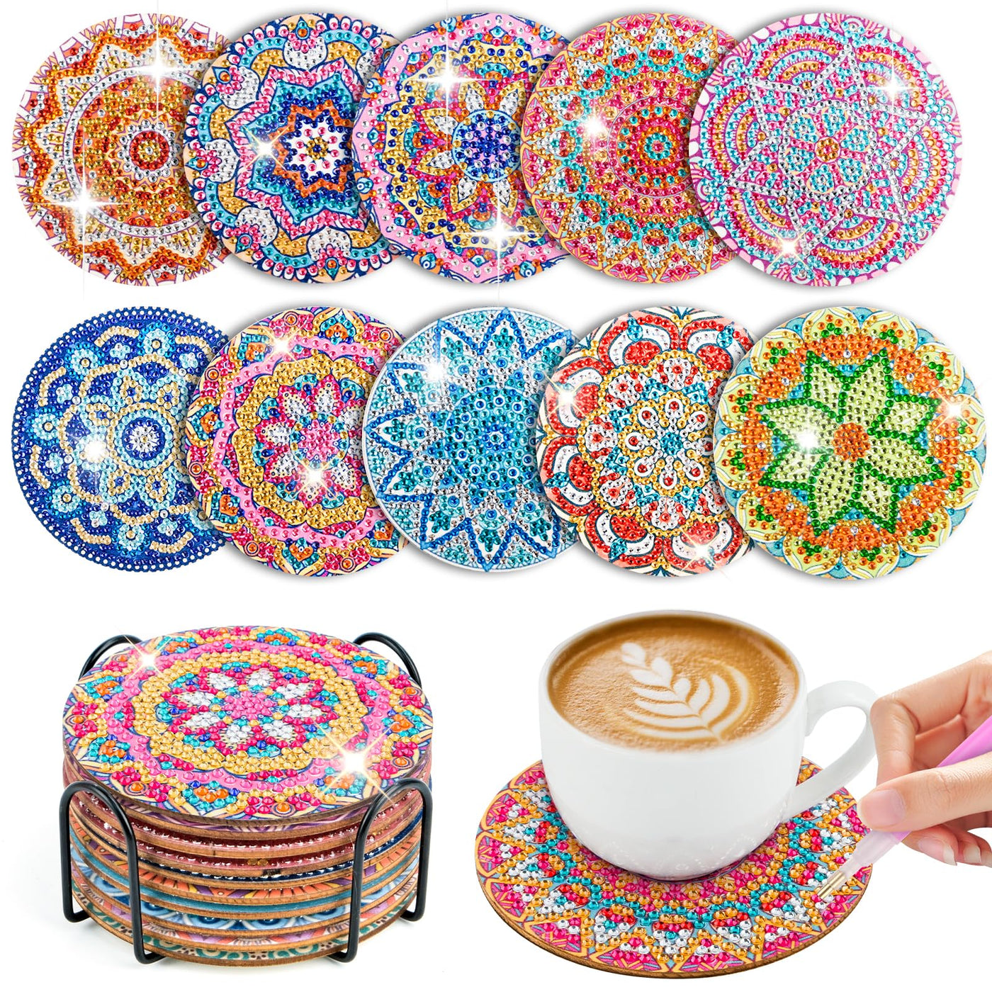 10pcs Diamond Painting Coasters With Holder