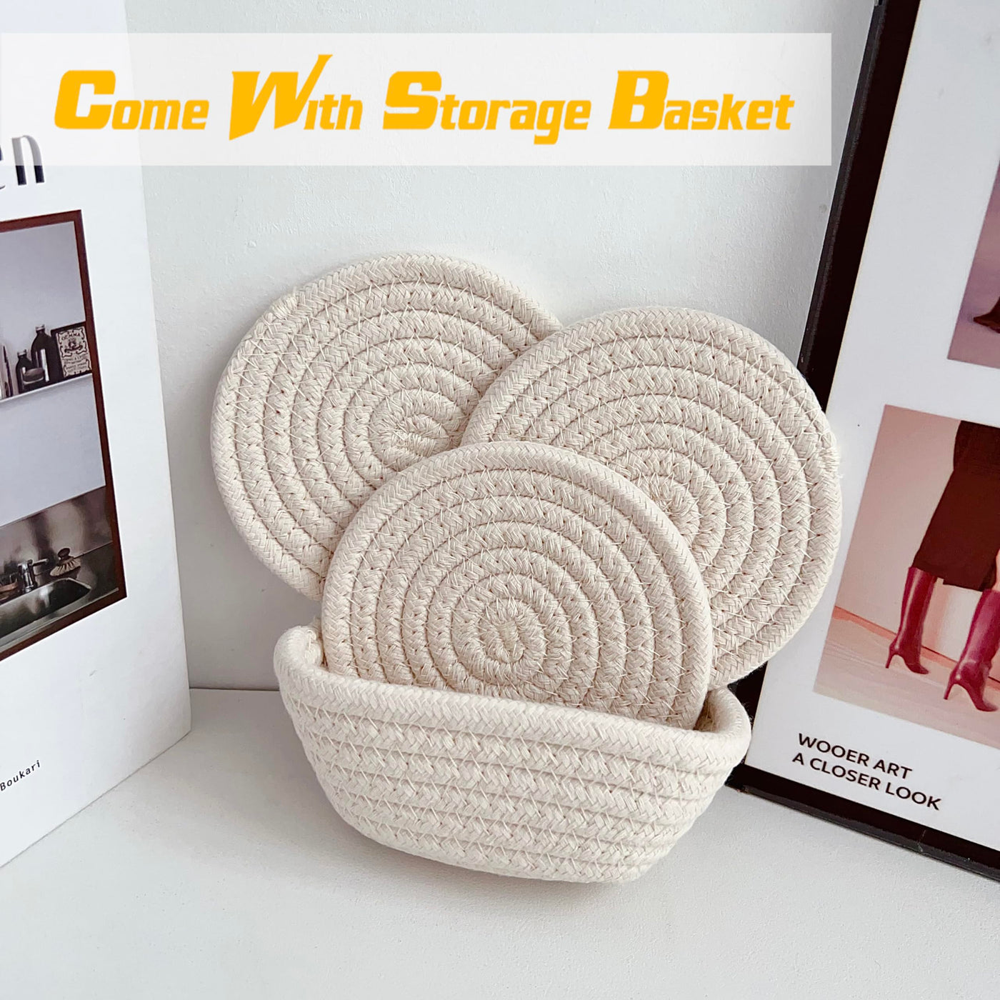 Boho coaster glasses with storage basket