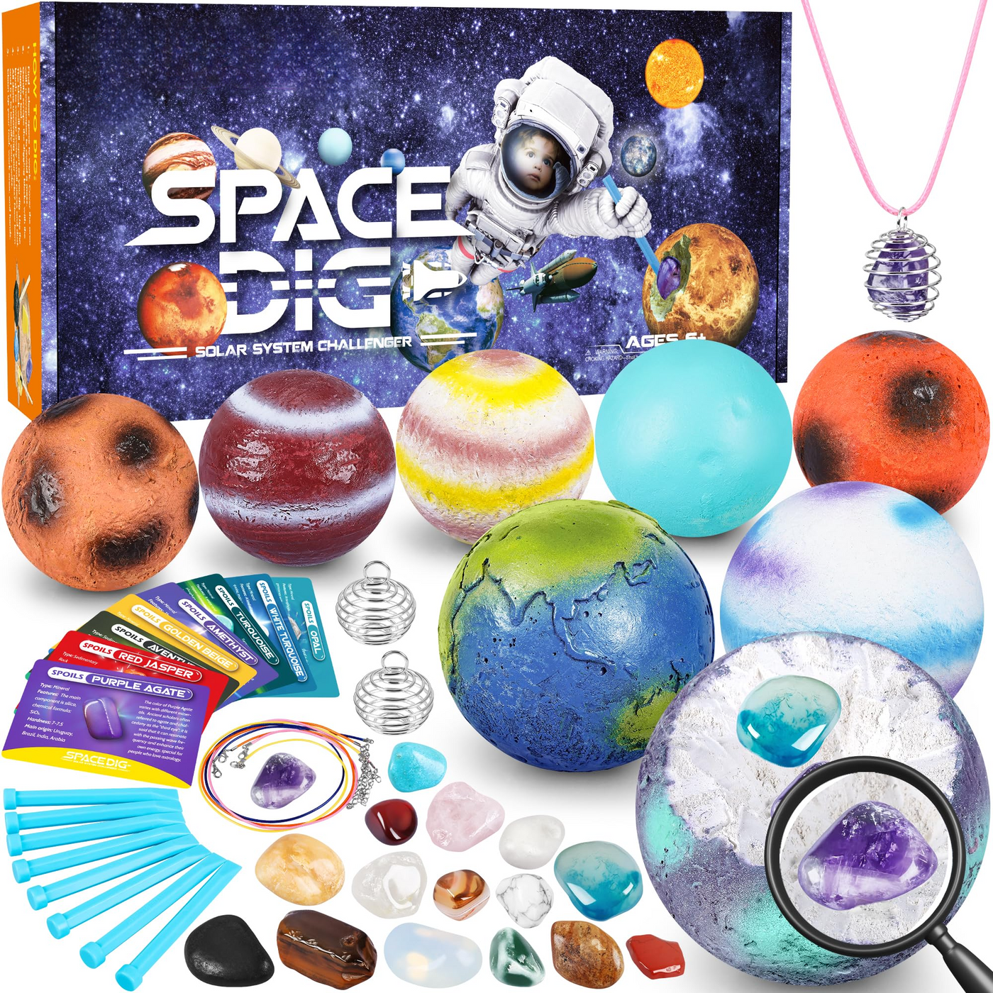 Fossil Excavation Set for Kids,Dig Up Fossil Eggs,16 Gemstone Set,Space Planets Cosmos Mineralogy Toys,Cosmos Experiments