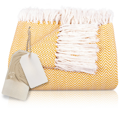 Premium bedspread with fringes - cotton blanket as bed throw, couch throw