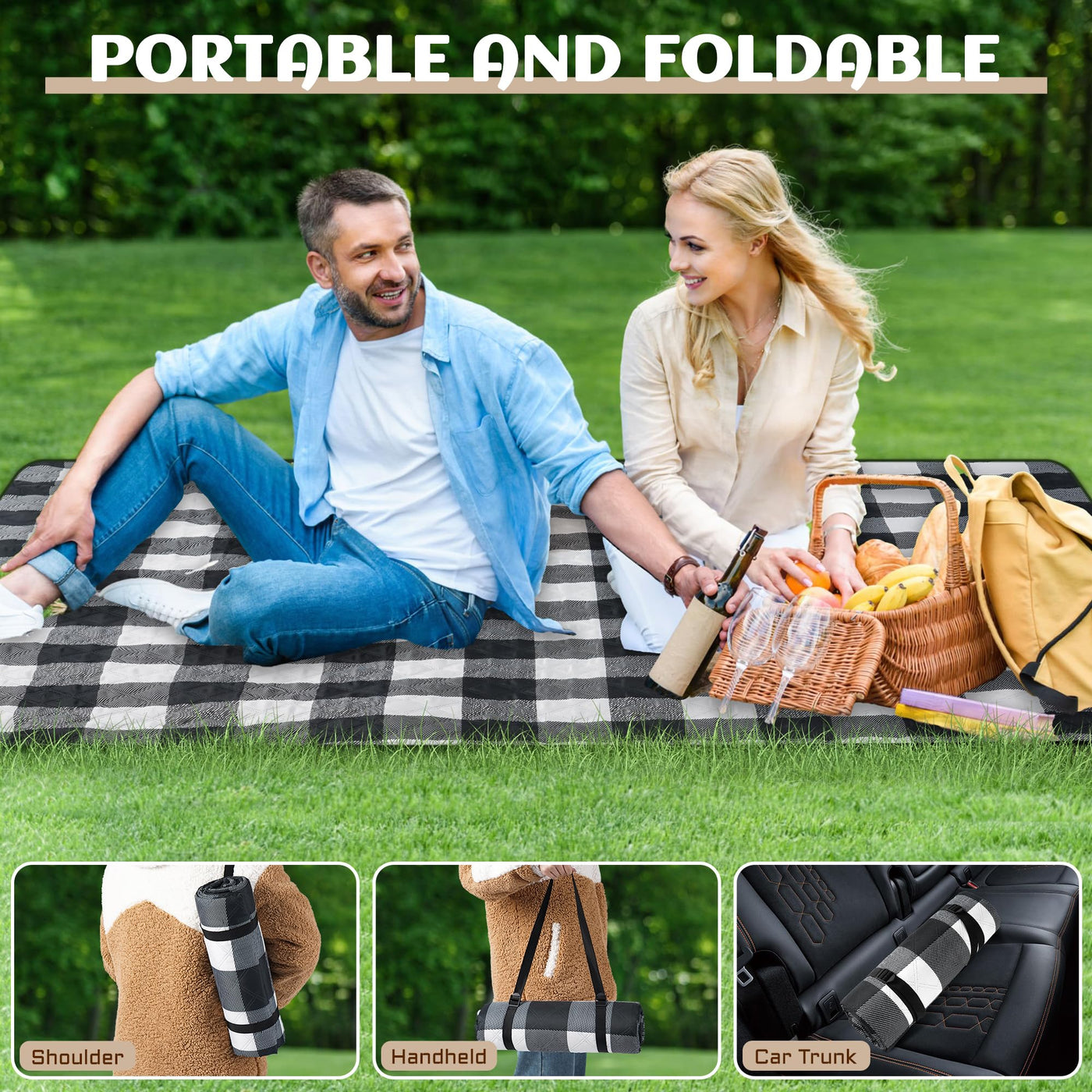 Picknickdecke wasserdicht, Boho Stranddecke sandfreie Strandmatte mit Tragegurt