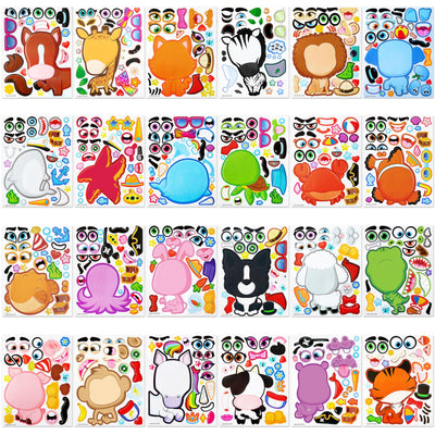 Make-a-face sticker sheets to make your own animals, mix and match sticker sheets