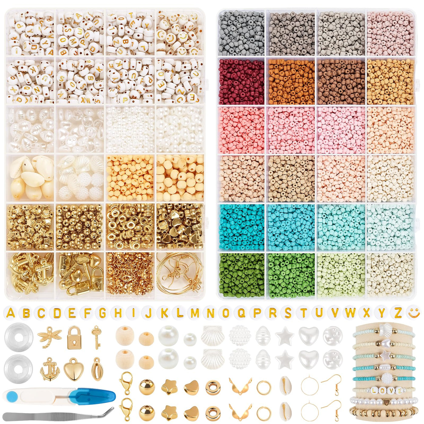 Perles pour Bracelets, Perles de Verre de Style Boho pour Enfiler
