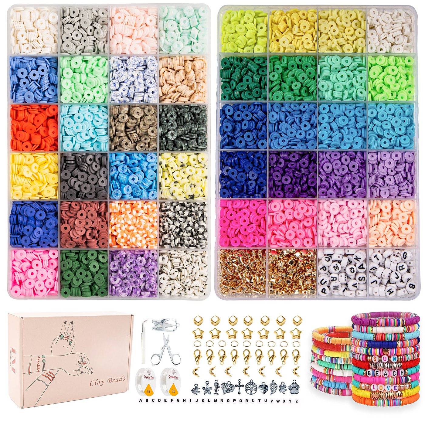 Beads for stringing, 12000+ piece set, polymer clay beads for bracelets