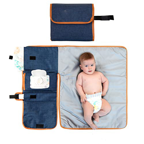 Baby changing pad on the go - with storage pockets for diapers, cream, wet wipes