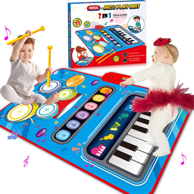 Baby toy, 2 in 1 music mat with 2 drumsticks, children's toy piano mat dance mat