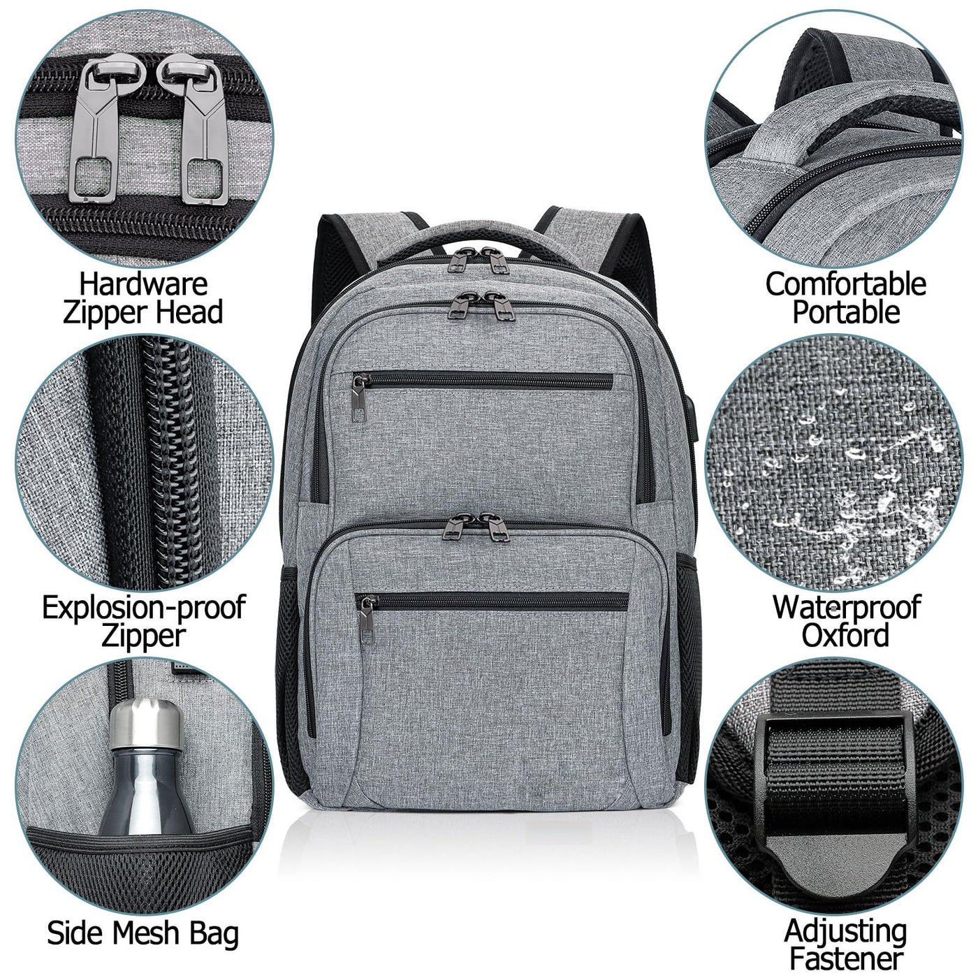 Backpack, School Backpack Waterproof Work Laptop with USB Charging Port, Travel Hiking Backpack