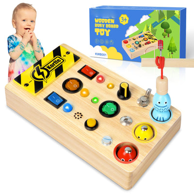 Busy Board hölzerne 3 in 1 Aktivität Board sensorisches Spielzeug für Kleinkinder mit Led Lichtschalter Schraubenzieher Werkzeuge magnetische Angelspiel