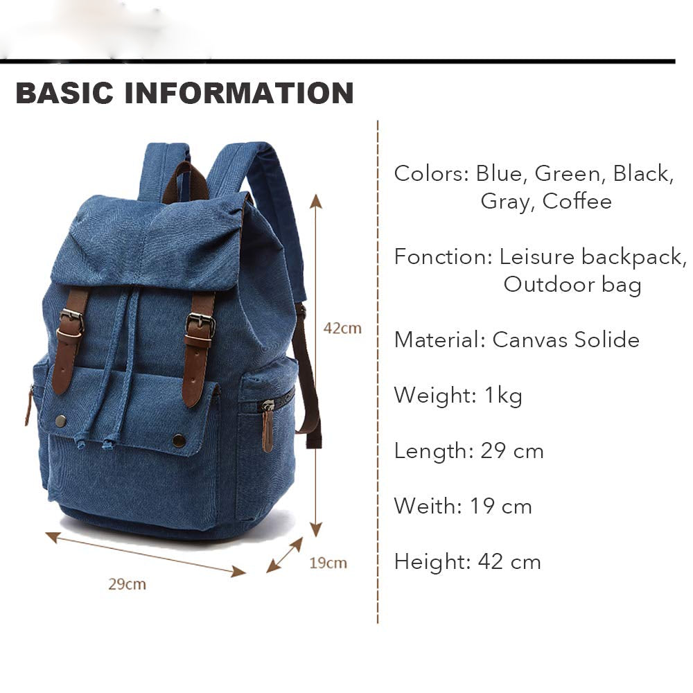 Canvas Vintage Laptop-Rucksack, Rucksack für Wandern, Reisen, geräumige Tasche