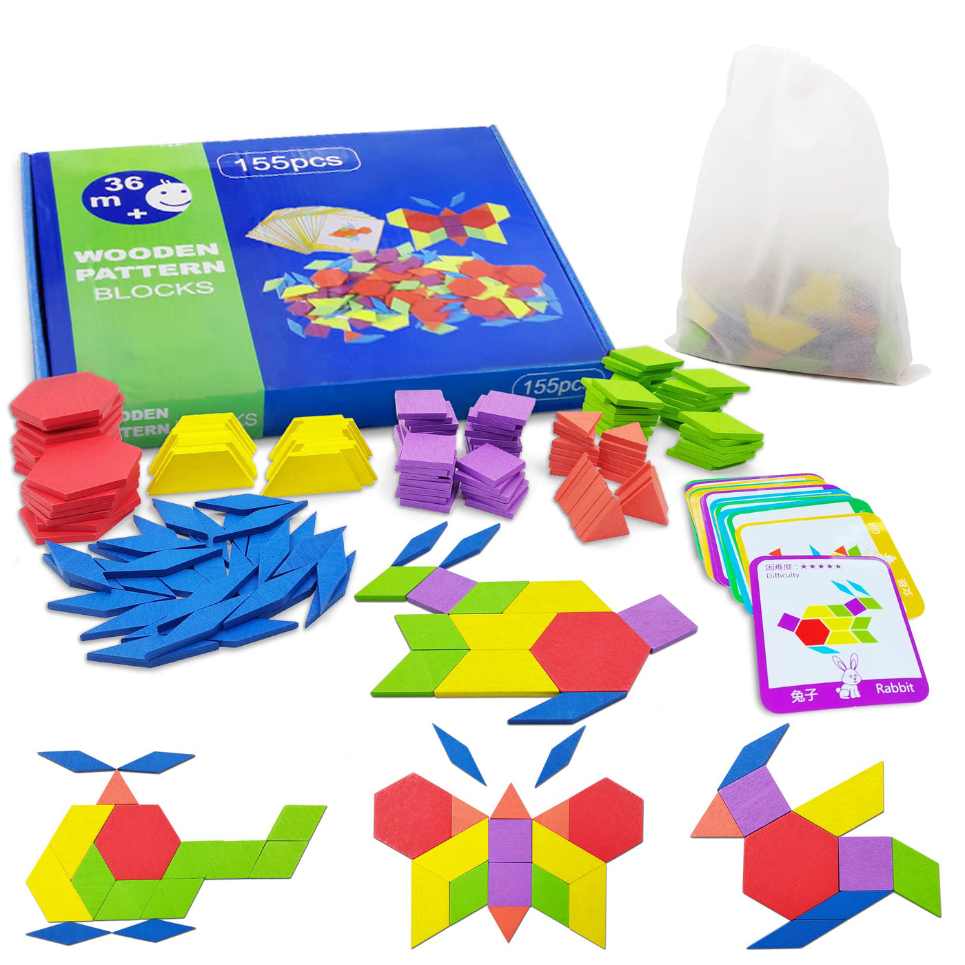 Kinder geometrische Formen Holzpuzzle, Stücke Bausteine Puzzle und 24 Design-Karten Geeignet