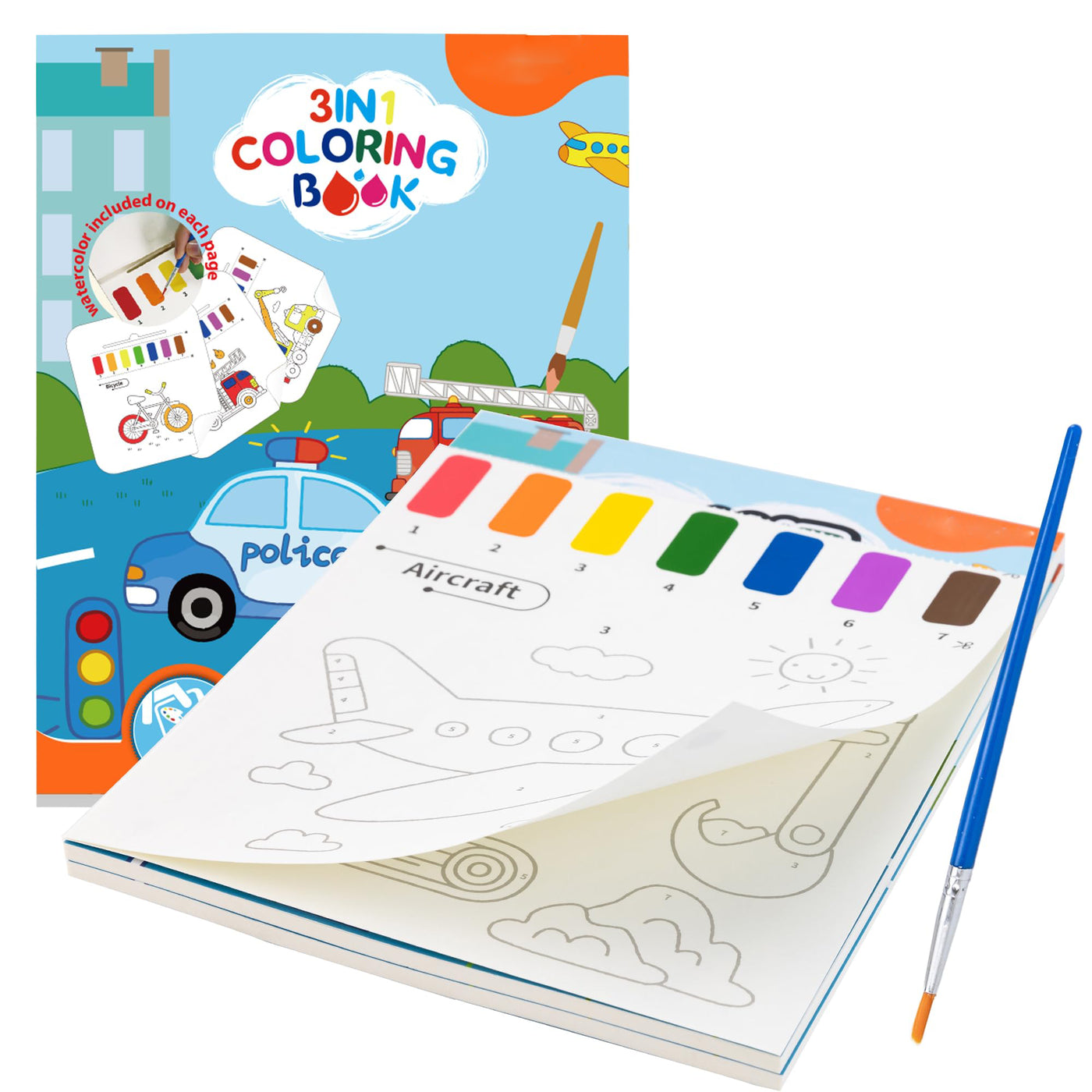 Coloring book with watercolors for toddlers, watercolor coloring paper for children of all ages, magic book