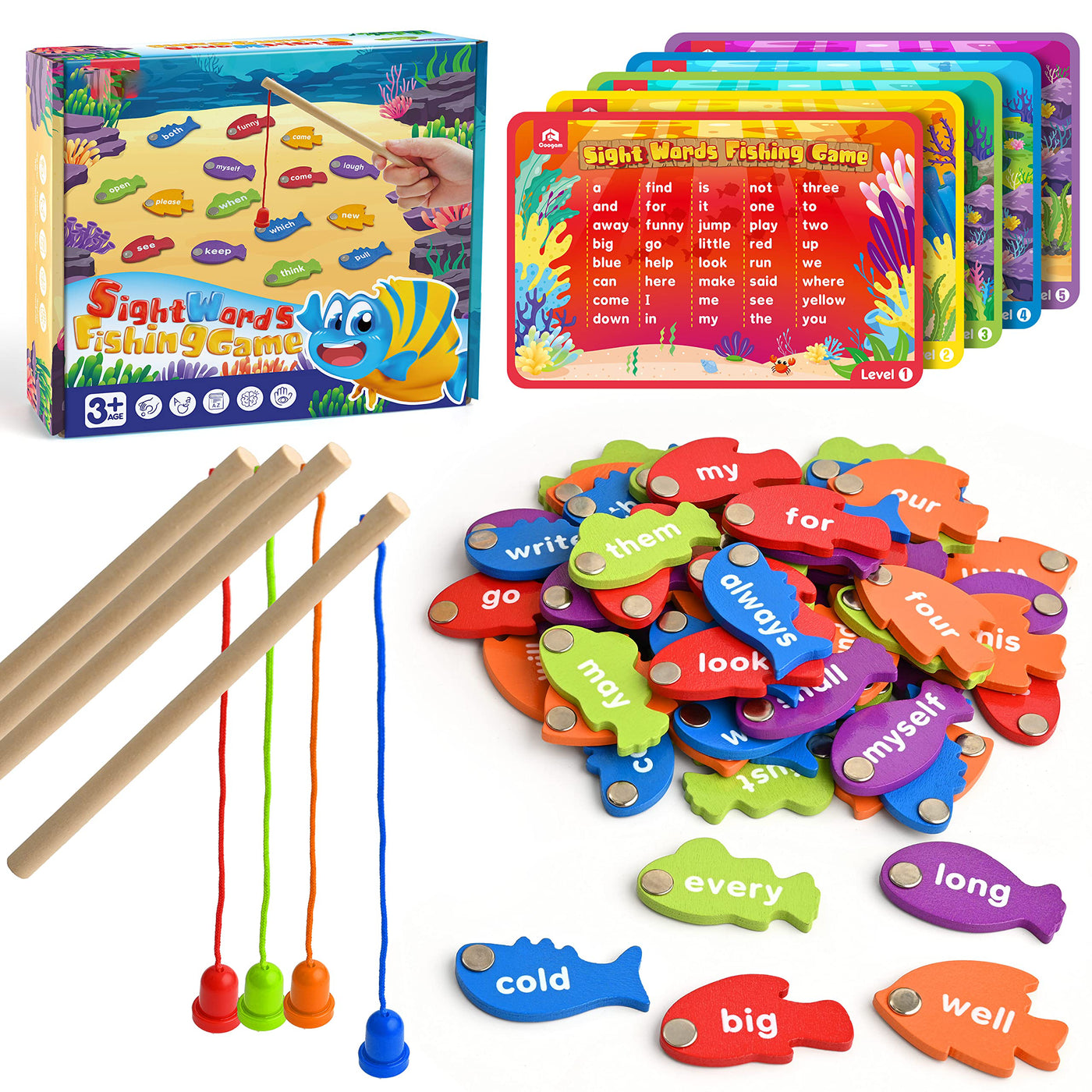 Wooden Magnetic Fishing Sight Words Learning Game