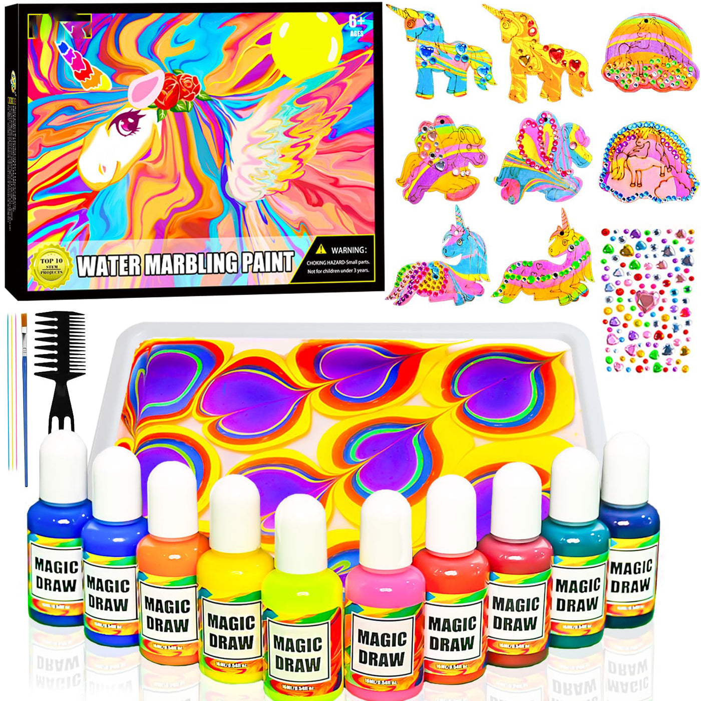 Crafting children, marbling paint 10 colors, craft set for creative set