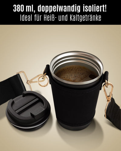 Cupholder Set - cup holder and thermal cup to hang around - neoprene cup holder with adjustable shoulder strap