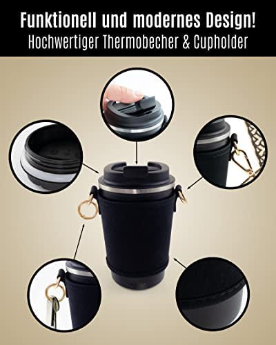 Cupholder Set - cupholder and thermo cup to hang around - neoprene cupholder with adjustable shoulder strap