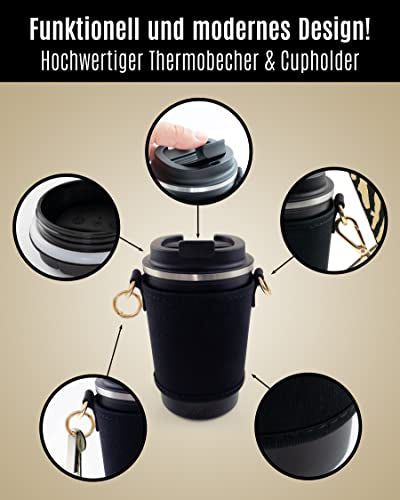 Cupholder to Go Set - cup holder and thermal cup to go - cup holder with adjustable shoulder strap