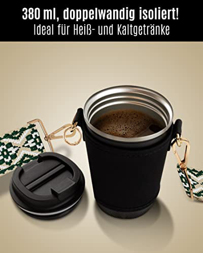 Cupholder to Go Set - cup holder and thermal cup to go - cup holder with adjustable shoulder strap