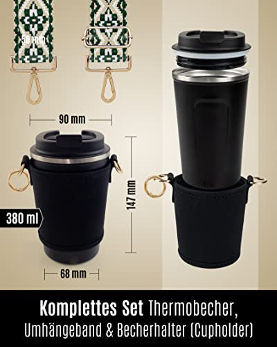 Cupholder to Go Set - cup holder and thermal cup to go - cup holder with adjustable shoulder strap