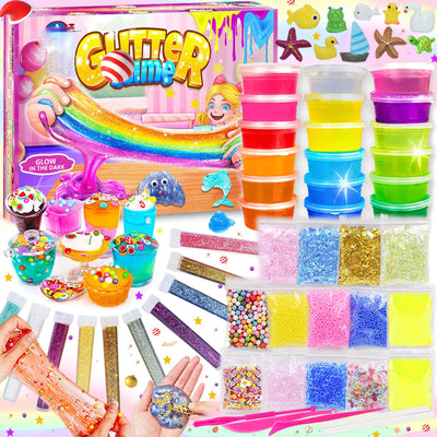  DIY Slime Kit Slime Set, Make Your Own Slime mit 18 Farben Crystal Slime, Ultimate Glow in the Dark Powder, Glitter Powder und mehr für Kunst und Handwerk 