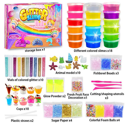 DIY Slime Kit Slime Set, Make Your Own Slime with 18 Colors Crystal Slime, Ultimate Glow in the Dark Powder, Glitter Powder and more for arts and crafts