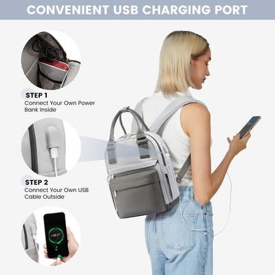 Elegant backpack, waterproof city backpack handbag 2 in 1 with USB charging port