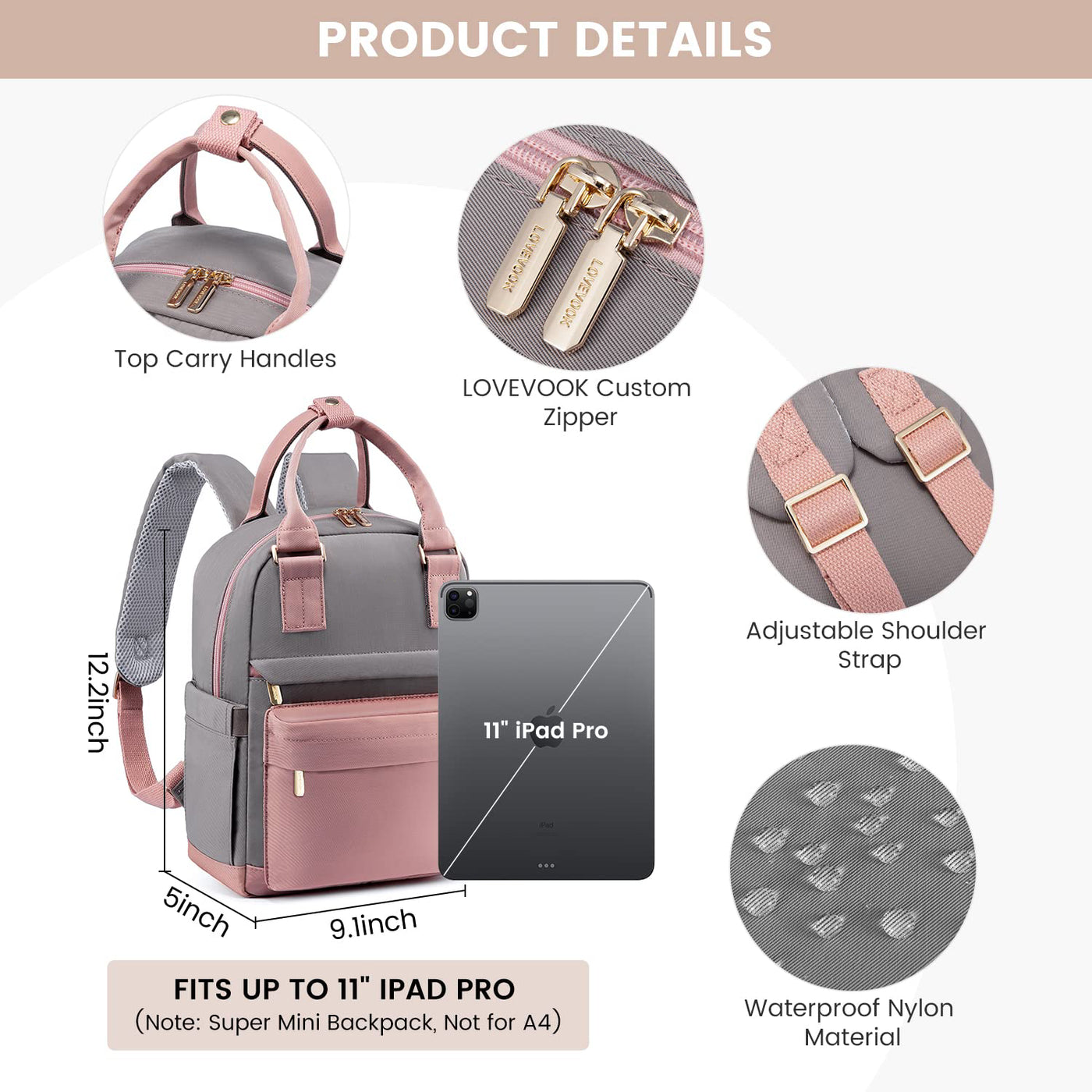 Elegant backpack, waterproof city backpack handbag 2 in 1 with USB charging port