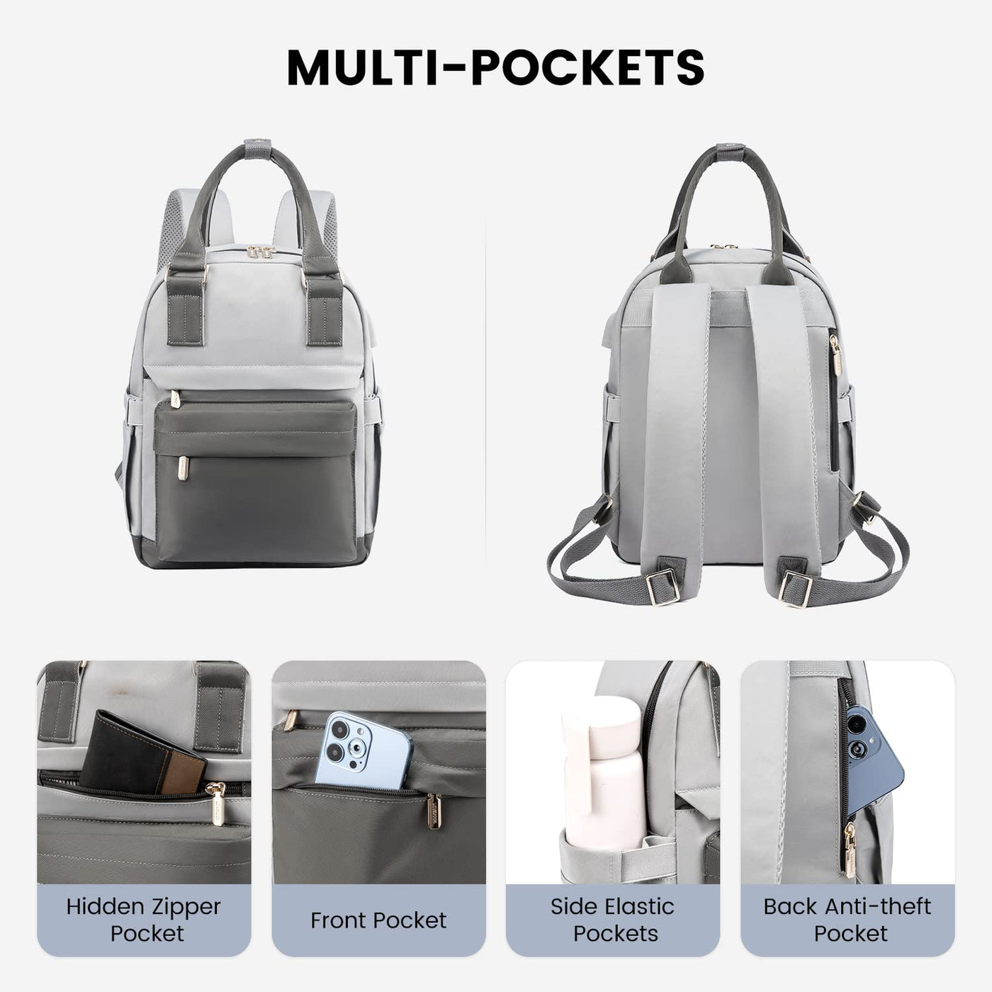 Elegant backpack, waterproof city backpack handbag 2 in 1 with USB charging port