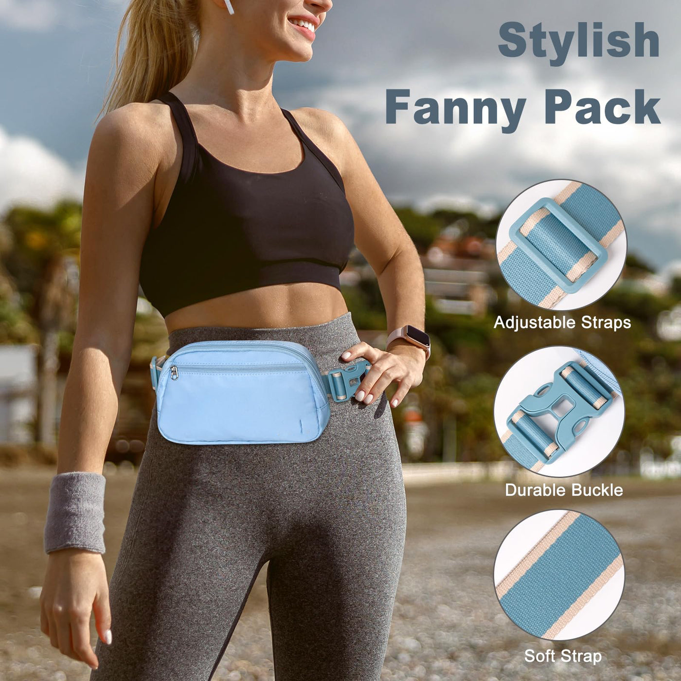 Fanny pack belt bag, sports fashion crossbody bag with adjustable strap